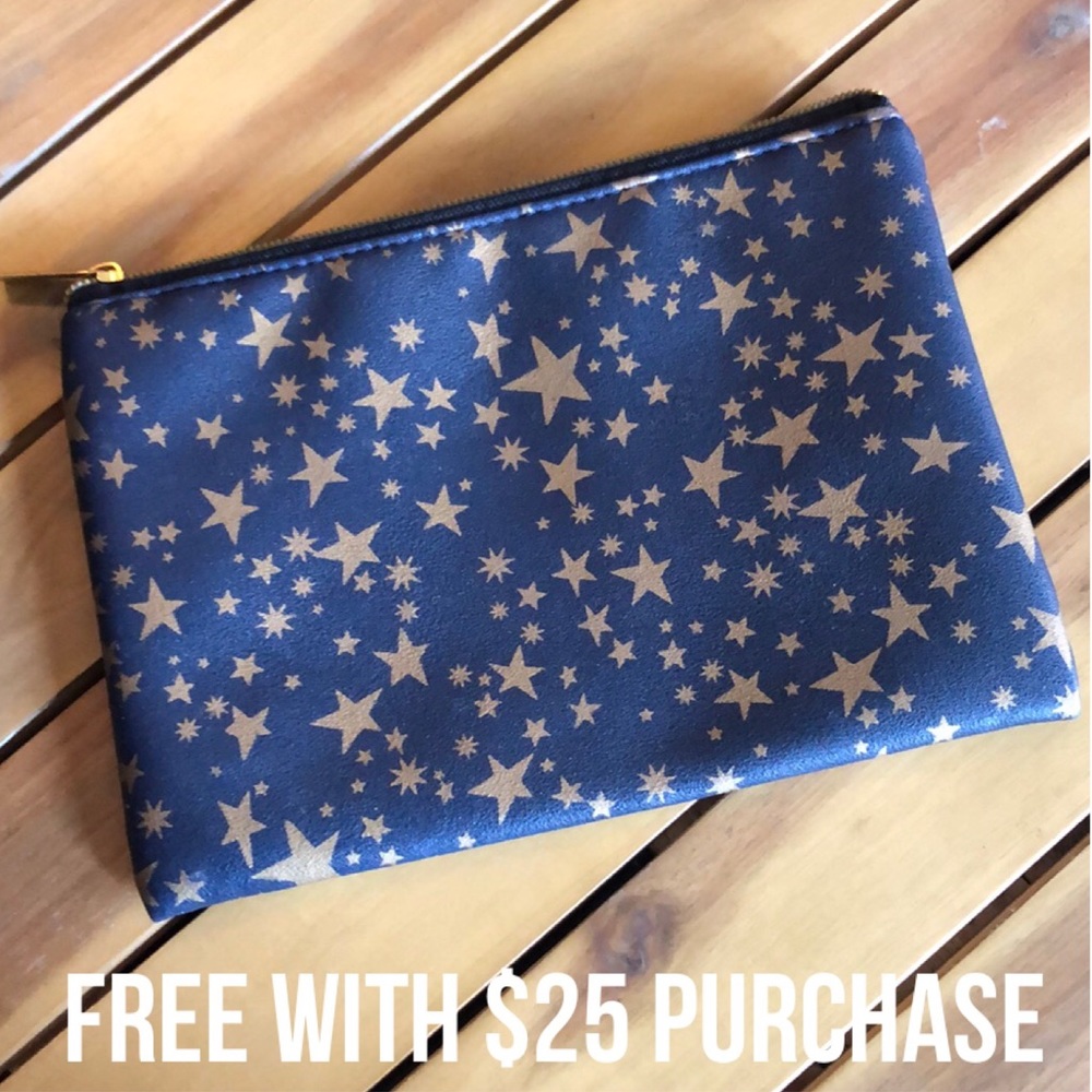 FREE WITH $25 PURCHASE-Celestial Themed Zip Top Cosmetic Bag-8x6-Navy/Gold - Picture 1 of 9